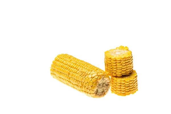 Corn Cob Cut Three Parts Isolated White Background Close Copy — Stock Photo, Image