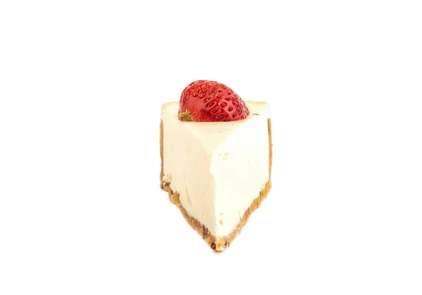 Fatia Cheesecake Com Metade Morango Isolado Fundo Branco Fecha Espaço — Fotografia de Stock