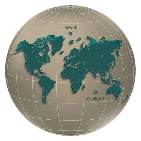 Mapa Mundo Globo Terrestre Globo Geográfico Coordena Fundo Branco Luz — Vetor de Stock