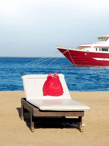 Chaise Playa Barco Mar — Foto de Stock