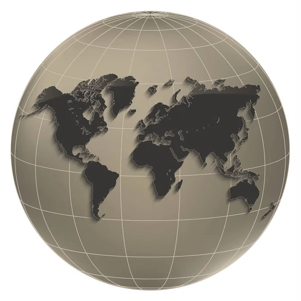 World Map Globe Earth Globus Geographic Coordinates Brown Blank Raster — Stock Photo, Image