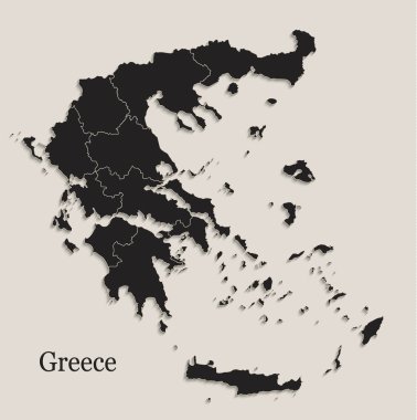 Yunanistan Haritası siyah ayrı devlet bölge bireysel vektör