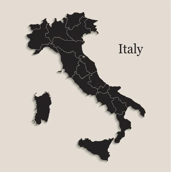 Itálie Mapa Černé Tabule Samostatné Státy Jednotlivé Oblasti Vektor — Stockový vektor
