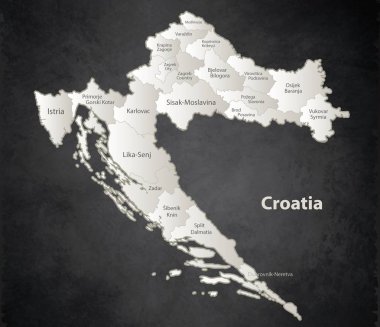 Hırvatistan haritası siyah beyaz ayrı bölge tek tek isim tahta vektör