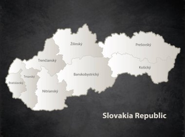 Slovakya Cumhuriyeti harita siyah beyaz ayrı bölge tek tek isim tahta vektör
