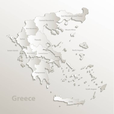 Yunanistan Haritası ayrı bölge adını kart kağıt 3d doğal vektör