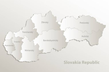 Slovakya Cumhuriyeti harita ayrı bölge adını kart kağıt 3d doğal vektör