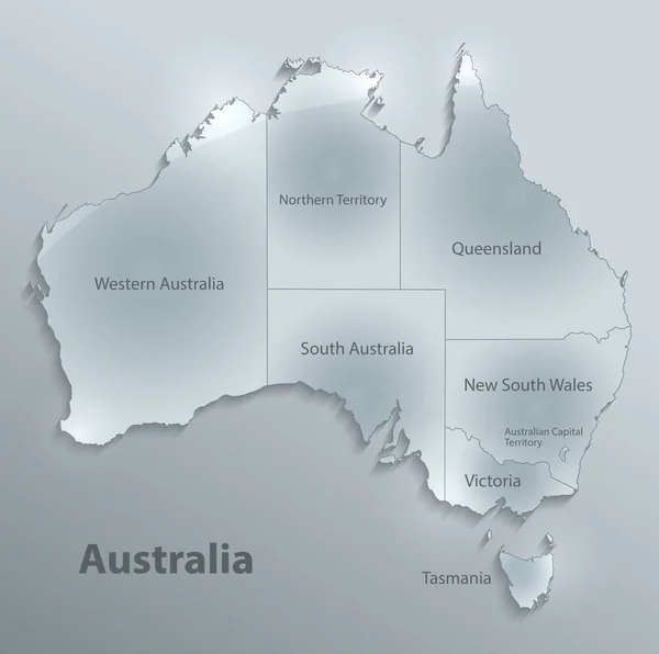 Austrália Mapa Região Separada Nomes Individuais Cartão Vidro Vetor —  Vetores de Stock
