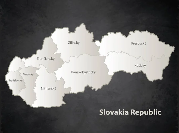 Slovacchia Repubblica Mappa Nero Bianco Regione Separata Nome Individuale Lavagna — Vettoriale Stock