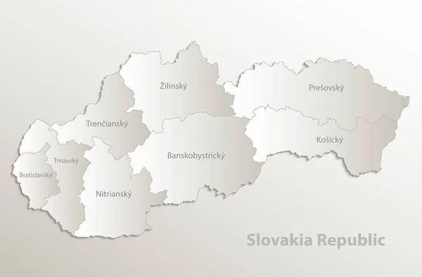Slovakya Cumhuriyeti Harita Ayrı Bölge Adını Kart Kağıt Doğal Vektör — Stok Vektör