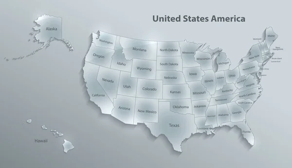 Usa Carte Avec Alaska Hawaï Carte États Séparés Noms Individuels — Image vectorielle