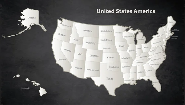 Mapa Con Alaska Hawai Mapa Blanco Negro Separan Estados Nombres — Vector de stock