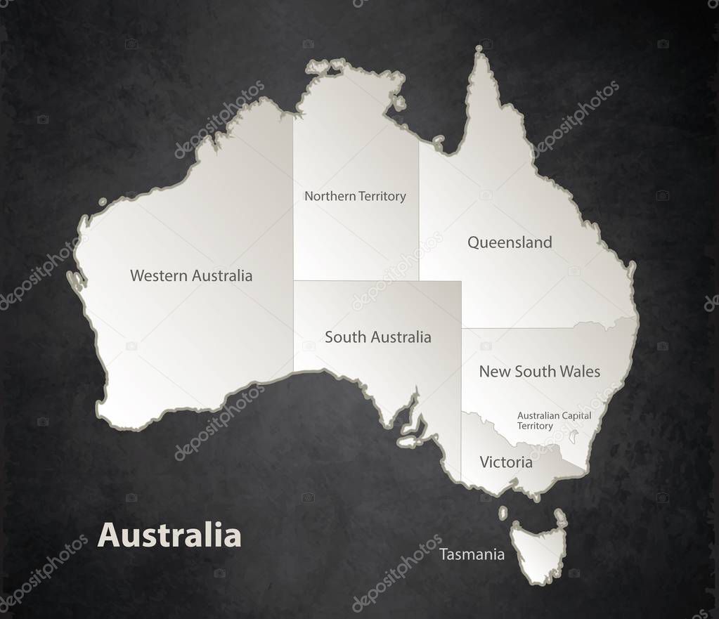 Australia map Black White separate region individual names blackboard vector