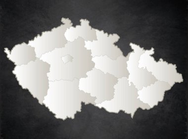 Çek Cumhuriyeti harita siyah beyaz ayrı bölge bireysel boş yazı tahtası raster