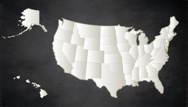 Usa Karta Med Alaska Och Hawaii Karta Svartvit Separata Stater — Stockfoto