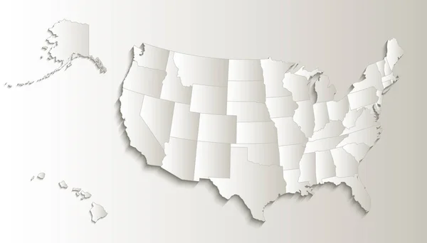 USA map with Alaska and Hawaii map separate states individual blank card paper 3D natural raster