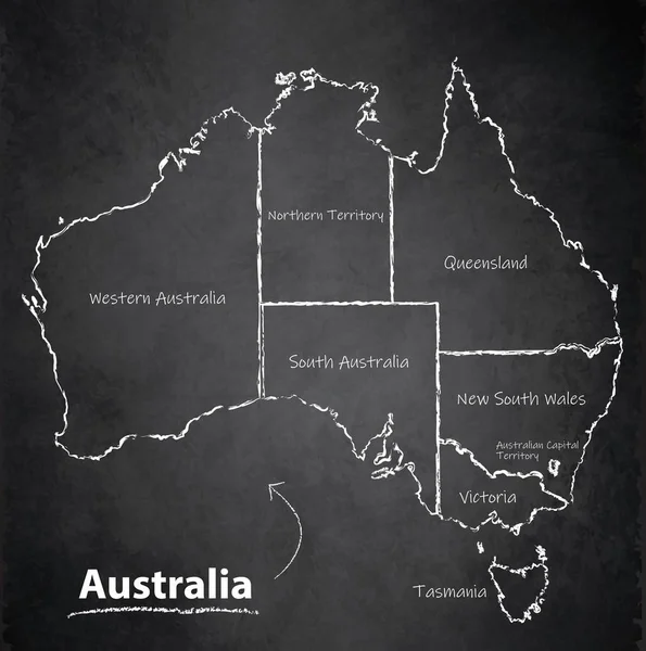 Austrália Mapa Região Separada Nomes Individuais Quadro Negro Vetor — Vetor de Stock