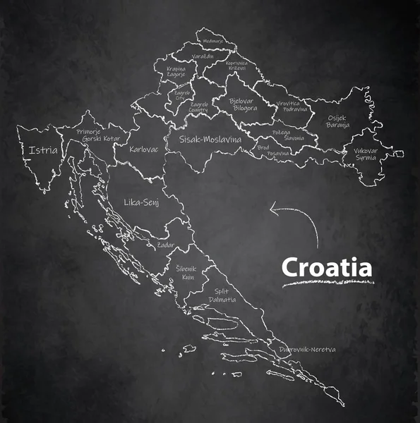 Croazia Mappa Regione Separata Nomi Individuali Lavagna Lavagna Vettore — Vettoriale Stock
