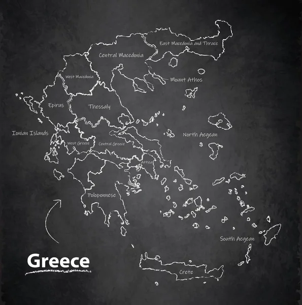 Yunanistan Harita Ayrı Bölge Tek Tek Isim Tahta Kara Tahta — Stok Vektör