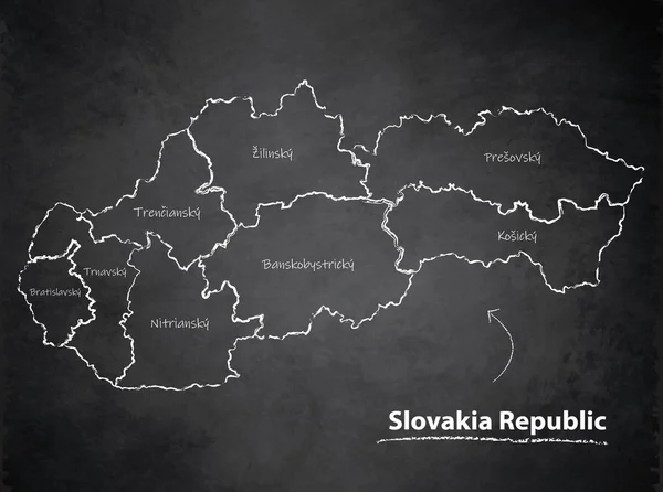 Slovakia Republic Map Separate Region Individual Names Blackboard Chalkboard Vector — Stock Vector