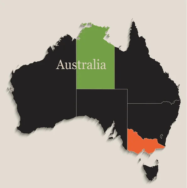 Austrália Cores Pretas Quadro Negro Estados Separados Vetor Individual —  Vetores de Stock
