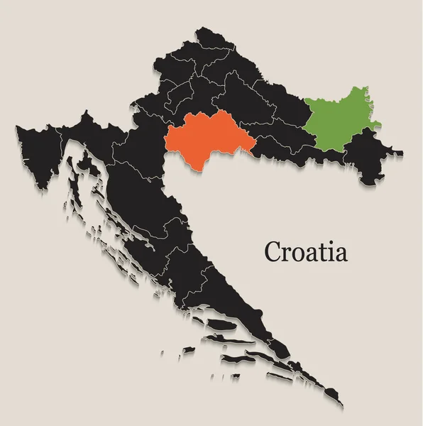 Chorwacja Mapa Czarny Kolory Tablica Oddzielne Państwa Indywidualne Wektor — Wektor stockowy