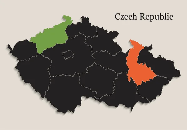 Czech Republic Map Black Colors Blackboard Separate States Individual Vector — Stock Vector