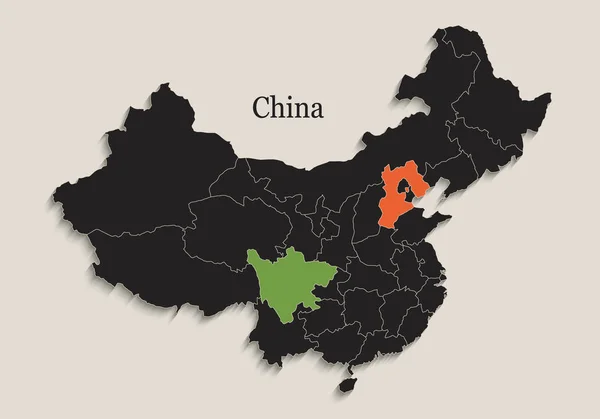 Κίνα Χάρτη Μαύρο Χρώμα Μαυροπίνακα Ξεχωριστά Κράτη Μεμονωμένα Διανυσματικά — Διανυσματικό Αρχείο