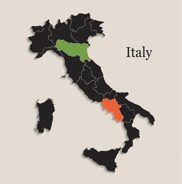 Itália Mapa Cores Pretas Quadro Negro Estados Separados Vetor Individual —  Vetores de Stock