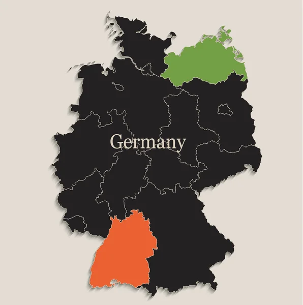 Γερμανία Χάρτη Μαύρο Χρώμα Μαυροπίνακα Ξεχωριστά Κράτη Μεμονωμένα Διανυσματικά — Διανυσματικό Αρχείο