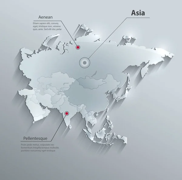 Asie Politická Mapa Sklo Kartu Papír Vektor Jednotlivých Států Samostatné — Stockový vektor