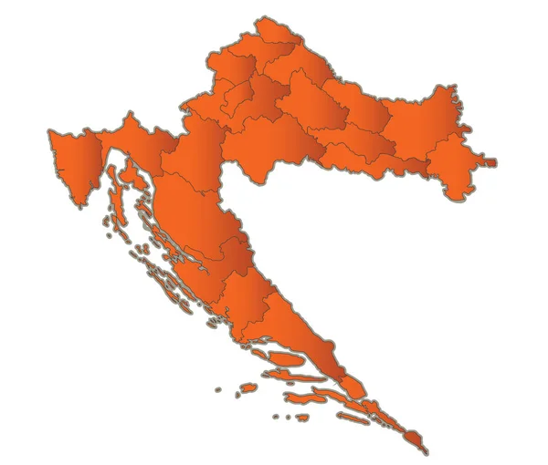 Croacia Mapa Naranja Región Separada Nombres Individuales Raster — Foto de Stock