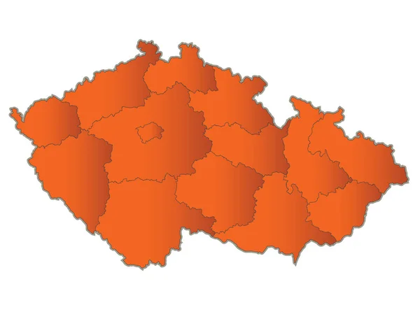 Czech Republic Map Orange Separate Region Individual Names Raster — Stock Photo, Image