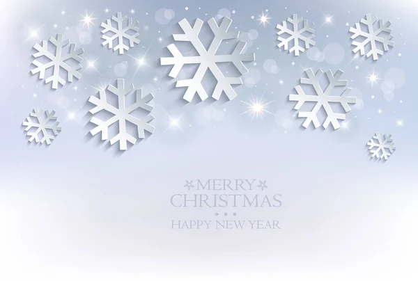 Snow Flakes Kerstmis Achtergrond Blauwe Sterren Vector — Stockvector