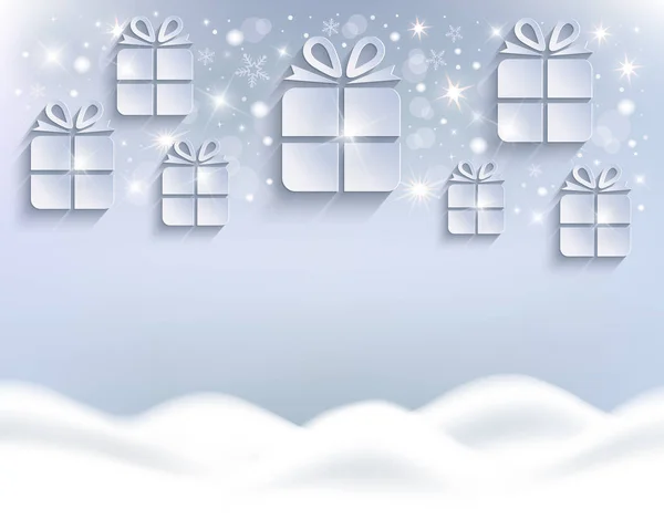 クリスマス プレゼントはグリーティング カード吹きだまり白ラスターを背景します — ストック写真