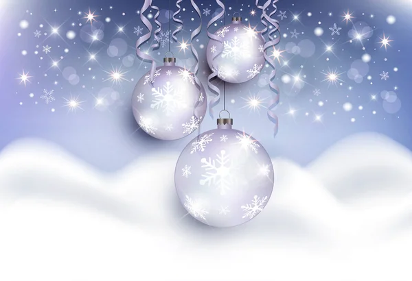 Bolas Natal Snowdrift Montanhas Fundo Cartão Saudação Azul Raster — Fotografia de Stock