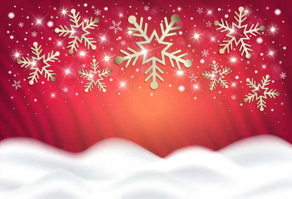 Снежинки Красном Фоне Сугроба Поздравления Вектором Рождества — стоковый вектор