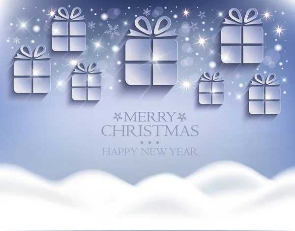 Cadeaux Noël Fond Carte Voeux Neige Vecteur Bleu — Image vectorielle