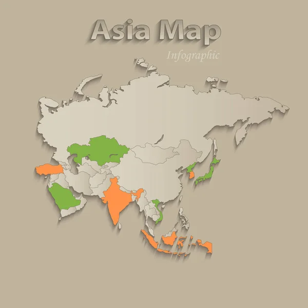 Asia Mappa Con Singoli Stati Separati Infografica Con Icone Vettoriali — Vettoriale Stock