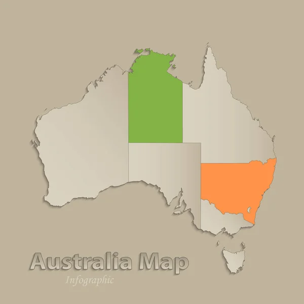 Αυστραλία Χάρτης Μεμονωμένα Μέλη Διαχωρίζονται Infographics Εικονίδια Διάνυσμα — Διανυσματικό Αρχείο