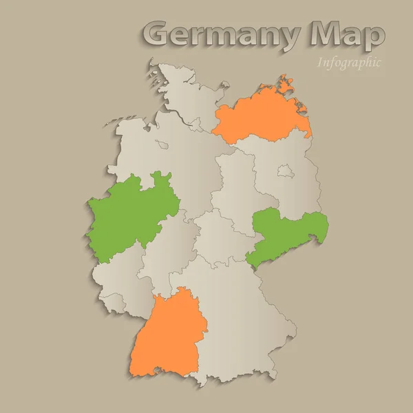 Mapa Německo Jednotlivými Státy Oddělené Infografiky Vektorové Ikony — Stockový vektor