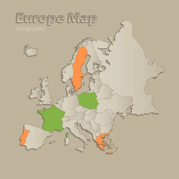 Europa Mappa Con Singoli Stati Separati Infografica Con Icone Vettoriali — Vettoriale Stock