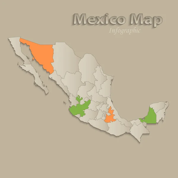 Mexico Kaart Met Individuele Staten Gescheiden Infographics Met Iconen Vector — Stockvector