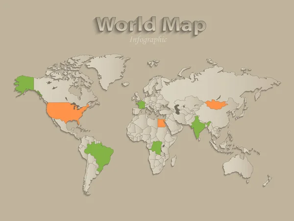 Mapa Świata Poszczególnych Państw Oddzielone Infografiki Ikon Wektorowych — Wektor stockowy