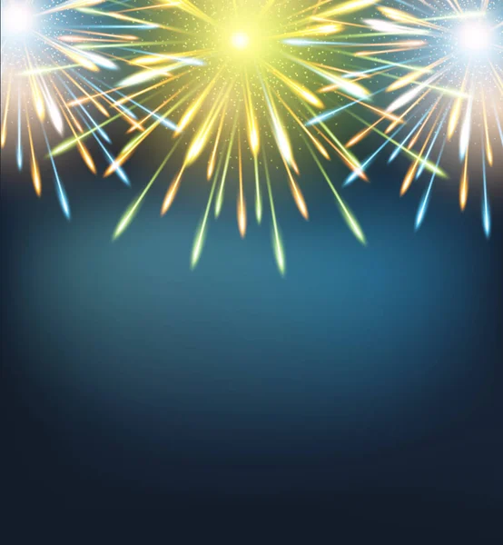 Fireworks Explosions Blue Green Greeting Card Happy New Year Raster — Stock Photo, Image