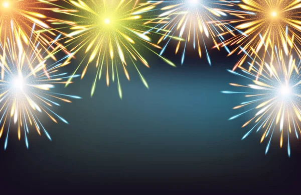 Fireworks Explosions Frame Colors Horizontal Greeting Card Happy New Year — Stock Photo, Image