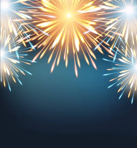 Explosões Fogos Artifício Laranja Azul Cartão Saudação Para Raster Feliz — Fotografia de Stock