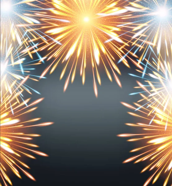 Fireworks Explosions Frame Orange Greeting Card Happy New Year Raster — Stock Photo, Image