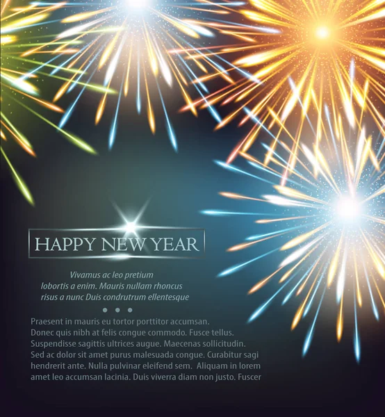 Wybuchy Fajerwerków Rama Kolory Karty Pozdrowieniami Wektora Szczęśliwego Nowego Roku — Wektor stockowy