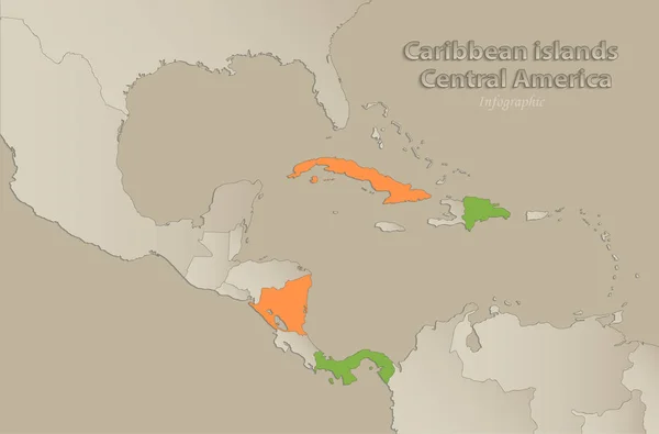Νησιά Καραϊβικής Χάρτης Κεντρική Αμερική Μεμονωμένα Μέλη Διαχωρίζονται Infographics Διάνυσμα — Διανυσματικό Αρχείο